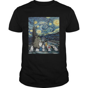 Studio Ghibli Friends And Starry Night Abbey Road Van Gogh Shirt